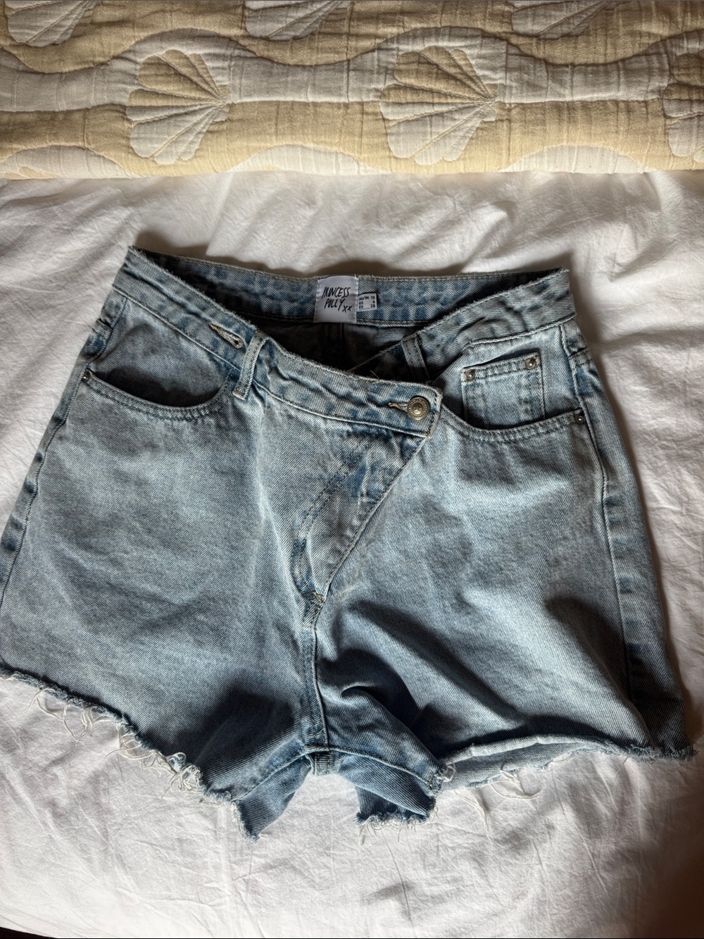 Princess Polly criss cross high waisted jean shorts